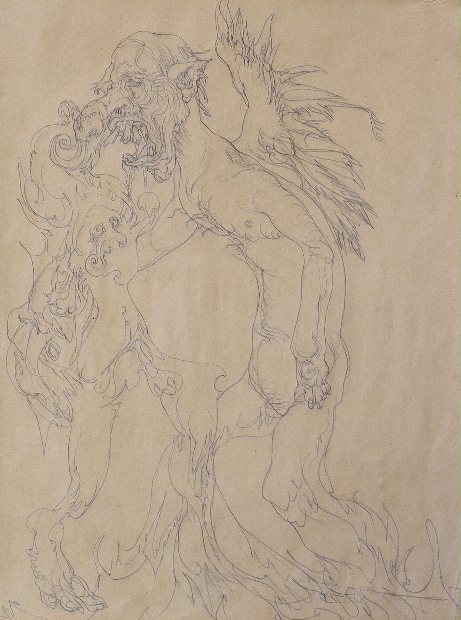 Austin Osman Spare (British, 1886-1956), Two grotesques, pencil on paper, 25 x 19cm